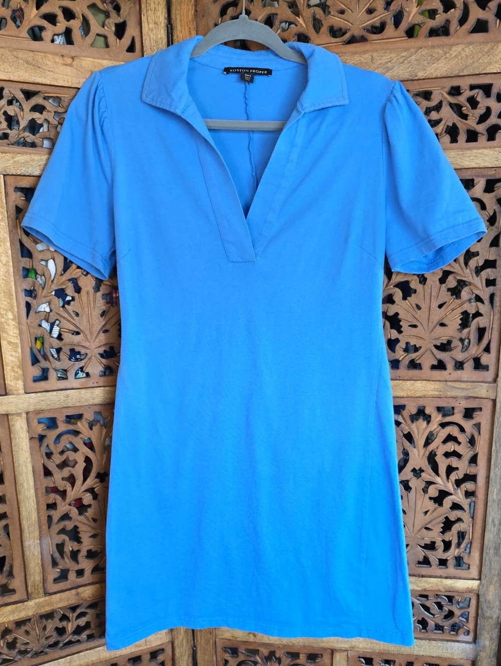 Boston Proper Blue Mini Dress with Polo Collar
